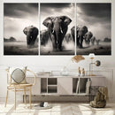 Black White Elephant Family Wall Art Canvas Print