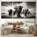 Black White Elephant Family Wall Art Canvas Print