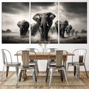 Black White Elephant Family Wall Art Canvas Print
