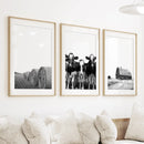 Black White Harvest on a Farm Wall Art. Cow, Hay Bale, Barn by Wall Art Set