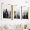 Misty Trees Wall Art. Black White Pine Forest Prints by Wall Art Set