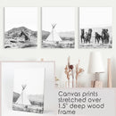 Black White Western Wall Art Set. Desert, Horses, Tepee by Wall Art Set