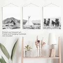 Black White Western Wall Art Set. Desert, Horses, Tepee by Wall Art Set