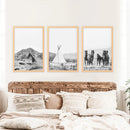 Black White Western Wall Art Set. Desert, Horses, Tepee by Wall Art Set