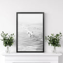 Black White Surfers on the Waves Wall Art Print by Wall Art Set