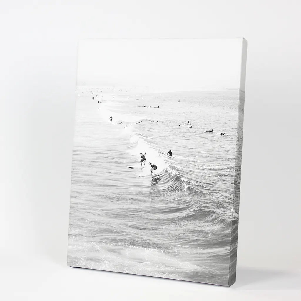 Black White Surfers on the Waves Wall Art Print, photo 9 of 10