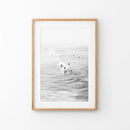 Black White Surfers on the Waves Wall Art Print by Wall Art Set