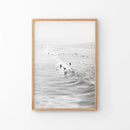 Black White Surfers on the Waves Wall Art Print by Wall Art Set