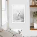 Black White Surfers on the Waves Wall Art Print by Wall Art Set