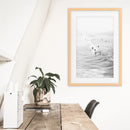 Black White Surfers on the Waves Wall Art Print by Wall Art Set