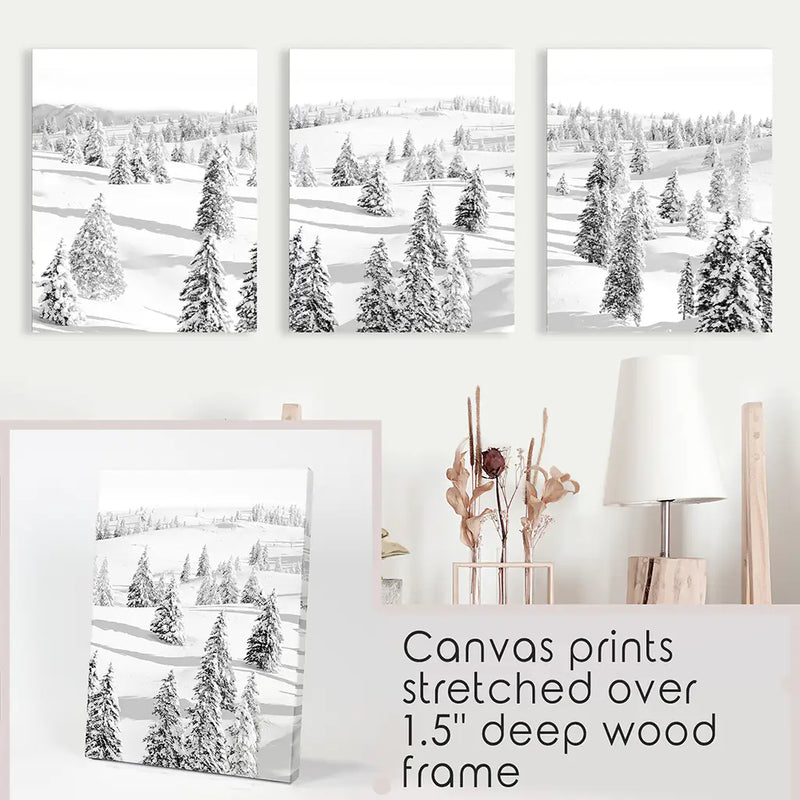 3 Piece Black White Nordic Winter Forest Wall Art Set