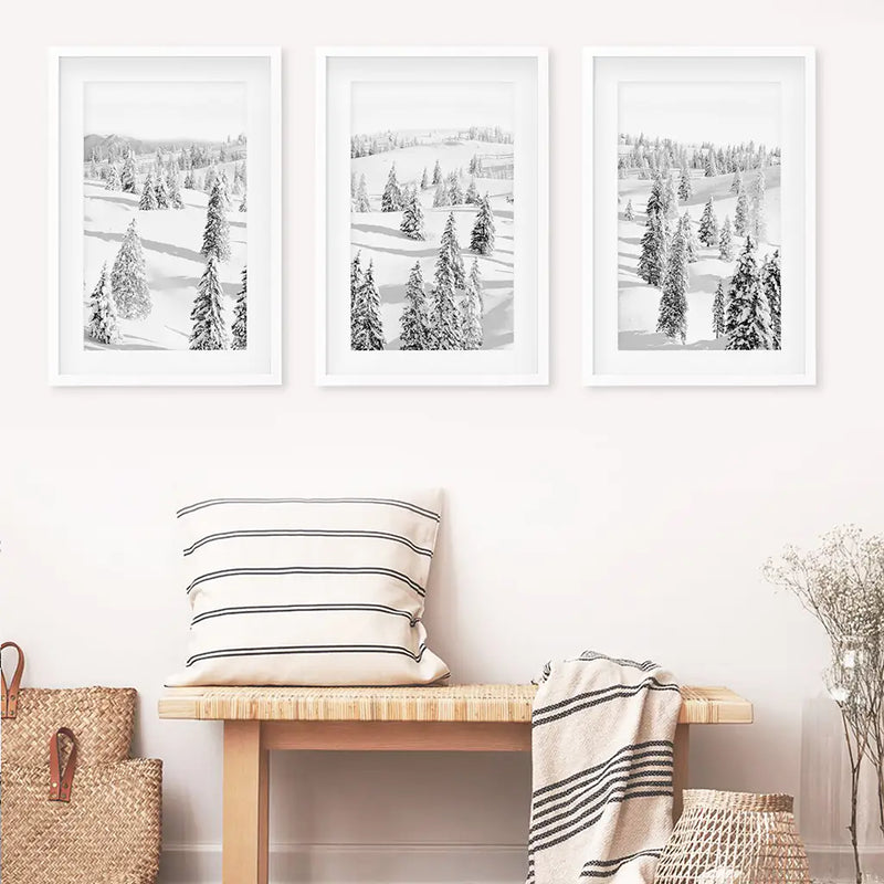 3 Piece Black White Nordic Winter Forest Wall Art Set