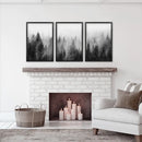 Misty Trees Wall Art. Black White Pine Forest Prints by Wall Art Set