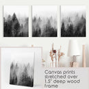 Misty Trees Wall Art. Black White Pine Forest Prints by Wall Art Set
