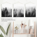Misty Trees Wall Art. Black White Pine Forest Prints by Wall Art Set