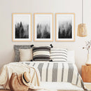 Misty Trees Wall Art. Black White Pine Forest Prints by Wall Art Set
