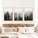 Misty Trees Wall Art. Black White Pine Forest Prints by Wall Art Set