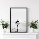 Black White Modern Surfer Photo. Coastal Style Print by Wall Art Set