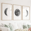 Black White MInimalist Moon Phases Wall Art. Set of 3 Prints by Wall Art Set