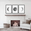 Black White MInimalist Moon Phases Wall Art. Set of 3 Prints by Wall Art Set