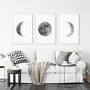 Black White MInimalist Moon Phases Wall Art. Set of 3 Prints by Wall Art Set