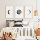 Black White MInimalist Moon Phases Wall Art. Set of 3 Prints by Wall Art Set