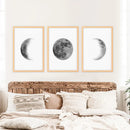 Black White MInimalist Moon Phases Wall Art. Set of 3 Prints by Wall Art Set