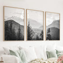 Set of 3 Black White Mountain Forest Prints. Scandi Wall Art by Wall Art Set