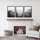 Set of 3 Black White Mountain Forest Prints. Scandi Wall Art by Wall Art Set