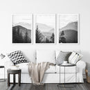 Set of 3 Black White Mountain Forest Prints. Scandi Wall Art by Wall Art Set