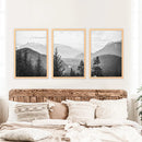 Set of 3 Black White Mountain Forest Prints. Scandi Wall Art by Wall Art Set