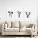 Black and White Jungle Animal Baby Room Decor by Wall Art Set