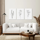 Minimalist Black White Botanical Line Art. Set of 3 Prints by Wall Art Set