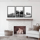 Black White Harvest on a Farm Wall Art. Cow, Hay Bale, Barn by Wall Art Set