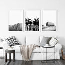 Black White Harvest on a Farm Wall Art. Cow, Hay Bale, Barn by Wall Art Set