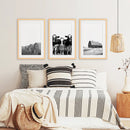 Black White Harvest on a Farm Wall Art. Cow, Hay Bale, Barn by Wall Art Set