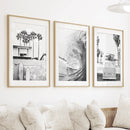Black White California Surfing Prints. Van, Ocean Wave, Surfboards by Wall Art Set