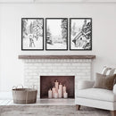 Black White Winter Woodland Wall Art Set. Reindeers, Cabin by Wall Art Set