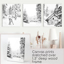 Black White Winter Woodland Wall Art Set. Reindeers, Cabin by Wall Art Set