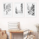 Black White Winter Woodland Wall Art Set. Reindeers, Cabin by Wall Art Set