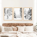 Black White Winter Woodland Wall Art Set. Reindeers, Cabin by Wall Art Set