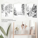 Black White Winter Woodland Wall Art Set. Reindeers, Cabin by Wall Art Set