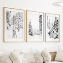 Black White Winter Woodland Wall Art Set. Reindeers, Cabin by Wall Art Set