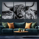 Black and White Cow Wall Art Canvas Print Highland Cattle