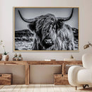 Black and White Cow Wall Art Canvas Print Highland Cattle