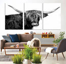 Black and White Highland Cow Multi Panel Wall Art Canvas, by MyGreatCanvas | Canvas Wall Art Prints | Photo Prints & Wall Decor