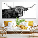 Black and White Highland Cow Multi Panel Wall Art Canvas, by MyGreatCanvas | Canvas Wall Art Prints | Photo Prints & Wall Decor