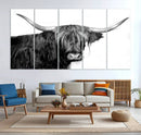 Black and White Highland Cow Multi Panel Wall Art Canvas, by MyGreatCanvas | Canvas Wall Art Prints | Photo Prints & Wall Decor