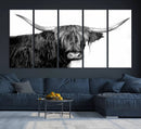 Black and White Highland Cow Multi Panel Wall Art Canvas, by MyGreatCanvas | Canvas Wall Art Prints | Photo Prints & Wall Decor