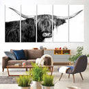Black and White Highland Cow Multi Panel Wall Art Canvas, by MyGreatCanvas | Canvas Wall Art Prints | Photo Prints & Wall Decor
